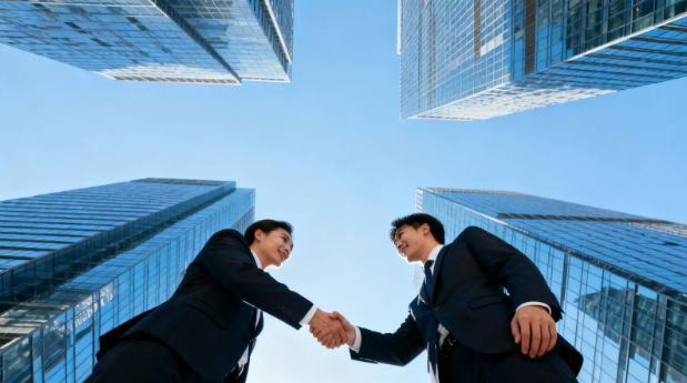 Business professionals reviewing annual offshore company compliance documents in a modern office environment.